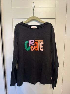 Catimini Black Long-Sleeve Tee with Multicolor 'Create' Graphic